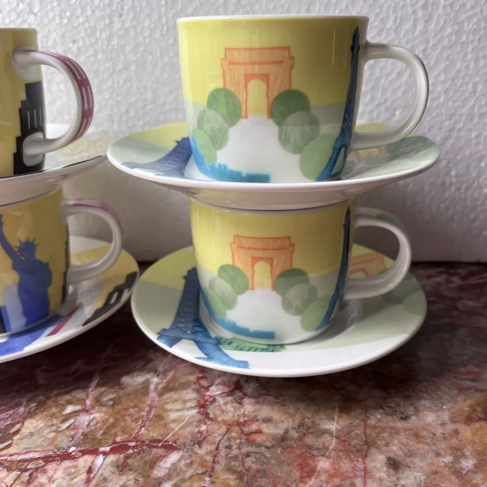 Studio Nova Around the World Cups with Saucers Set of 6 Espresso Coffee 4 oz